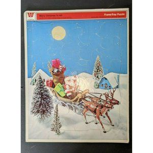 Vintage 70s Whitman Tray Puzzle Santa Claus Santa's Sleigh Toys Reindeer